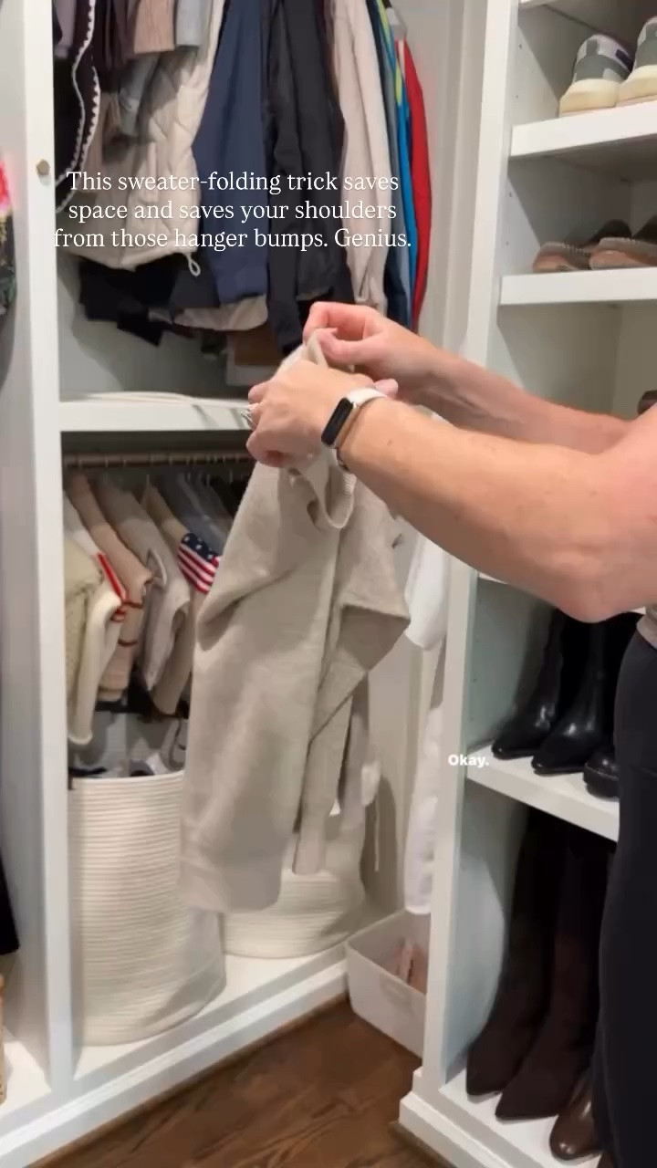 This sweater-folding trick saves space and saves your shoulders from those hanger bumps. Genius. @tartanorganizing