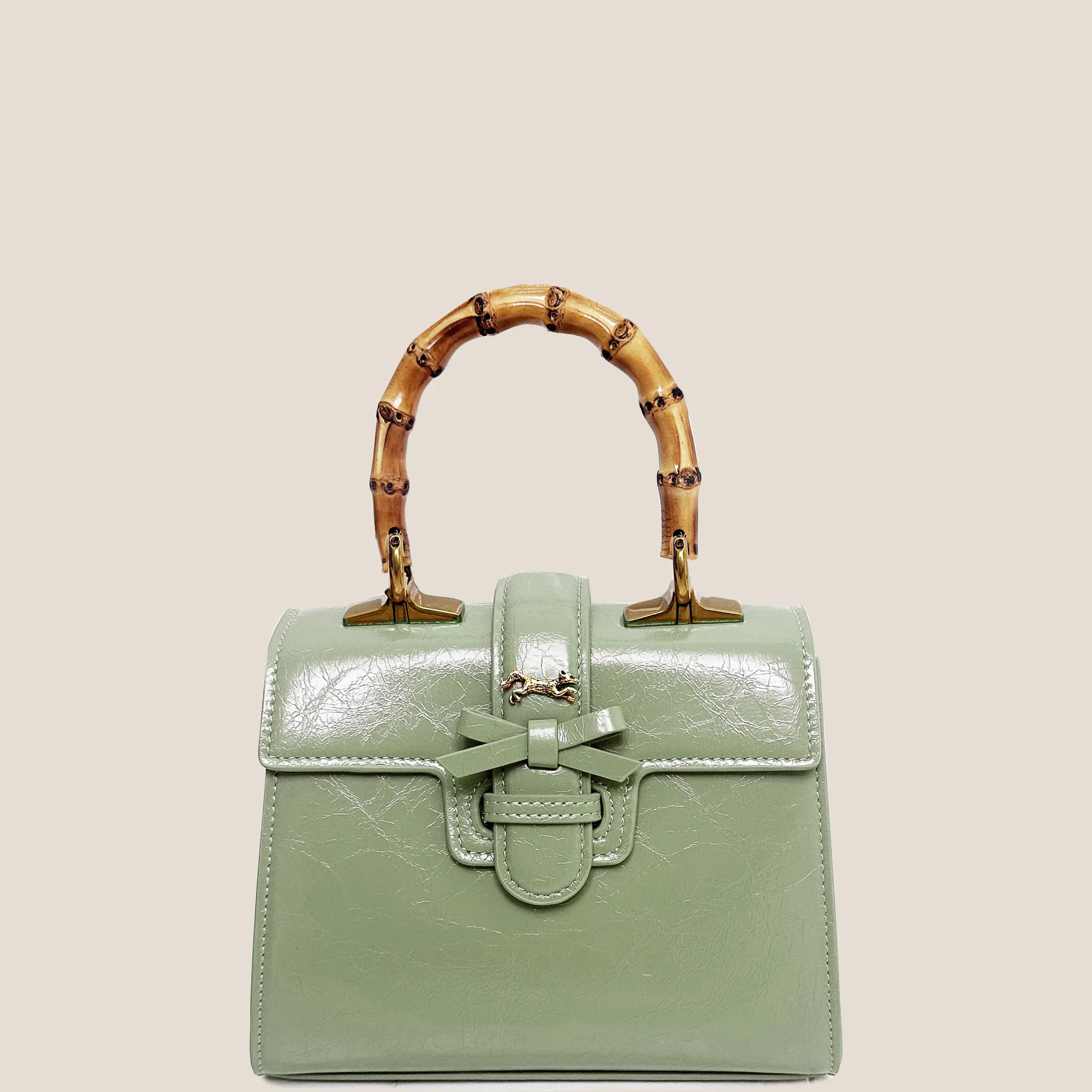 THE CARLTON BOW BAG 20cm - PISTACHIO "Crushed Patent" | MME.MINK