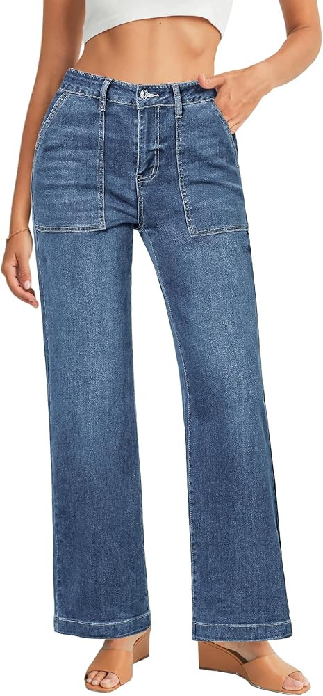 GRAPENT Jeans for Women High Waisted Straight Leg Jeans Stretchy Trendy Wide Leg Denim Pants Jean... | Amazon (US)