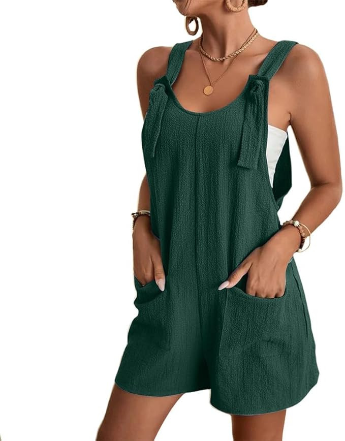 LOAIHA Women Rompers Summer Adjustable Tie Knot Straps Short Bib Overalls 2024 Shorts Jumpsuits w... | Amazon (US)