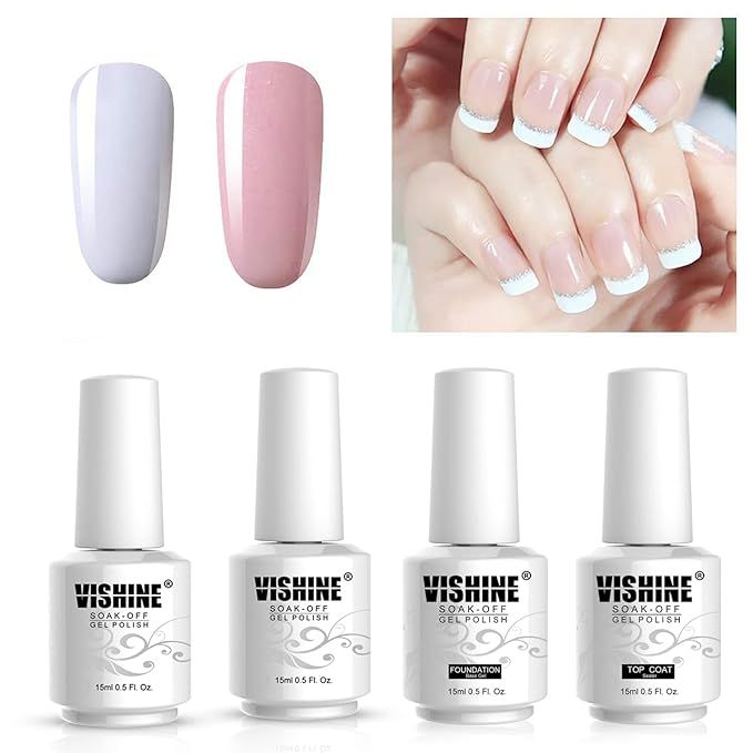 Vishine Gel Polish French Manicure Kit Top Base Coat Set Nail Gel Color White Pink Pedicure | Amazon (US)
