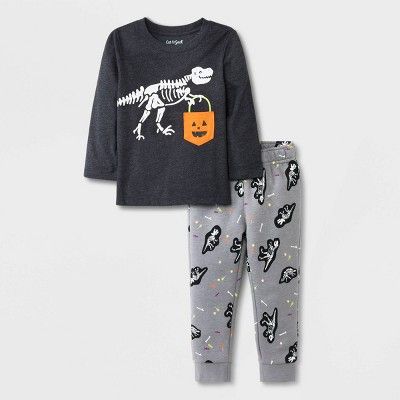 Toddler Boys' Halloween Skeleton T-Rex Long Sleeve T-Shirt and Fleece Jogger Set - Cat & Jack™ ... | Target