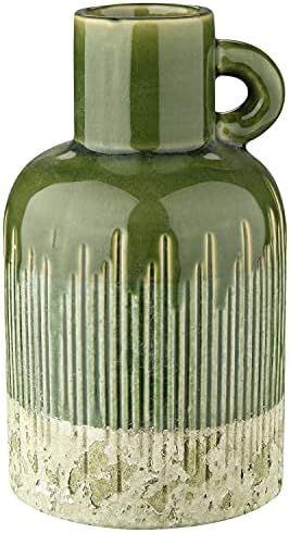 Decorative Green Ceramic Vase Two-Tone Boho Flower Vase with Handle Pottery Bud Jug Vase for Flow... | Amazon (US)