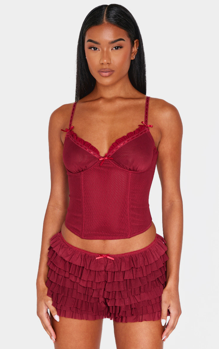 Burgundy Lace Cami Top | PrettyLittleThing UK