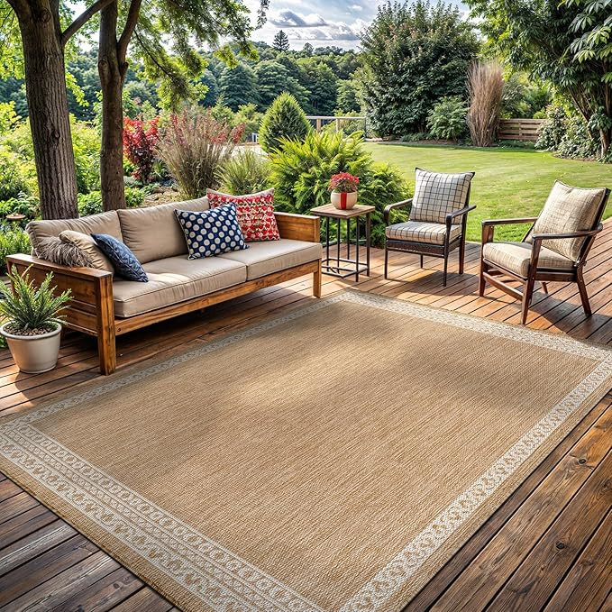 Washable Outdoor Rug 5x7 Modern Area Rugs Outdoor Carpets Bordered Pattern Non Shedding Waterproo... | Amazon (US)