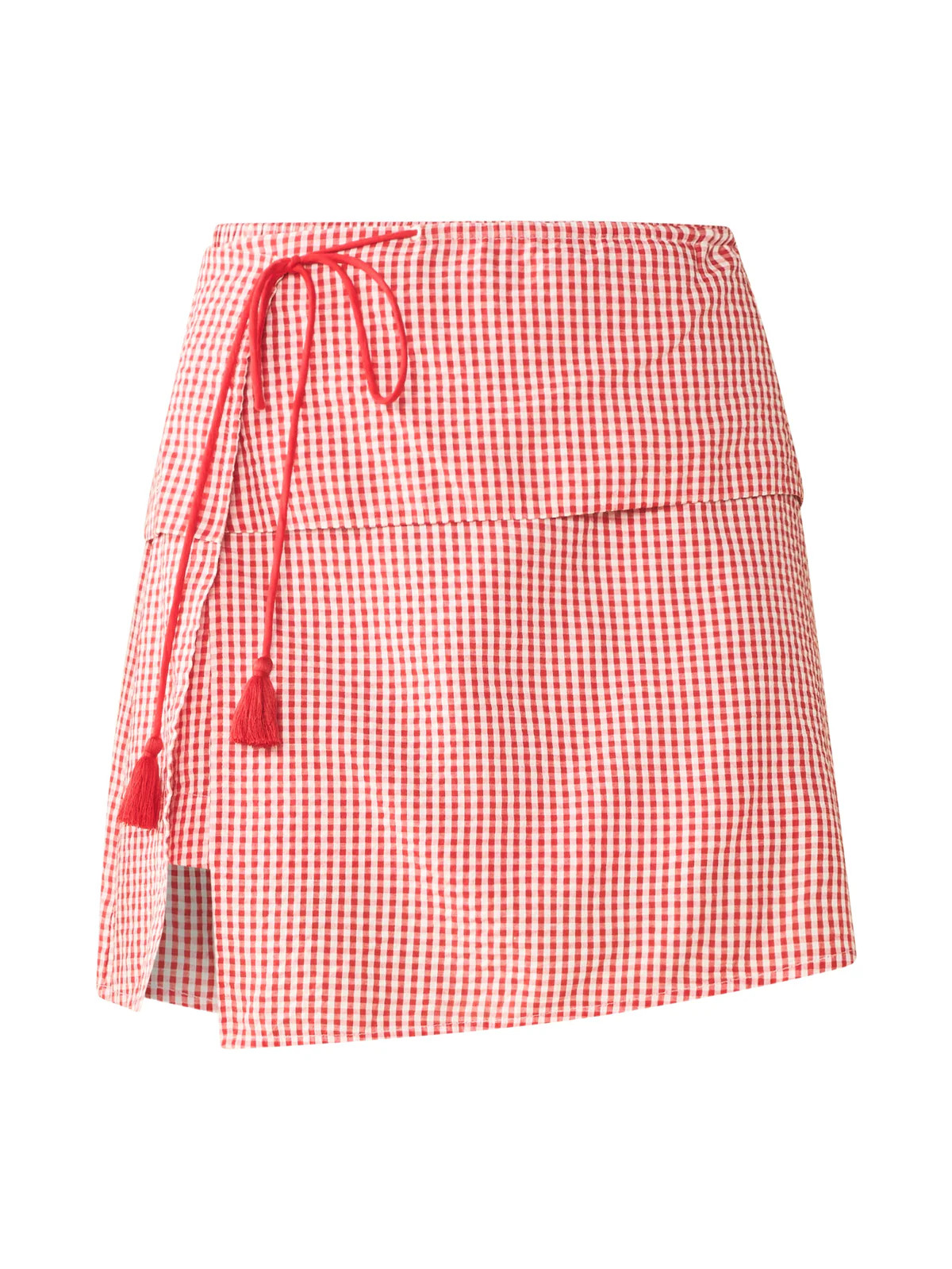 Sam Skort x Rainey Collaboration in Red Gingham with Cream Crochet Applique | Over The Moon