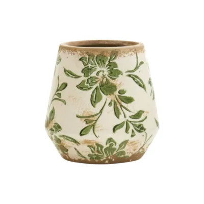 Nearly Natural 5.5-Inch Tuscan Ceramic Green Scroll Planter | Belk