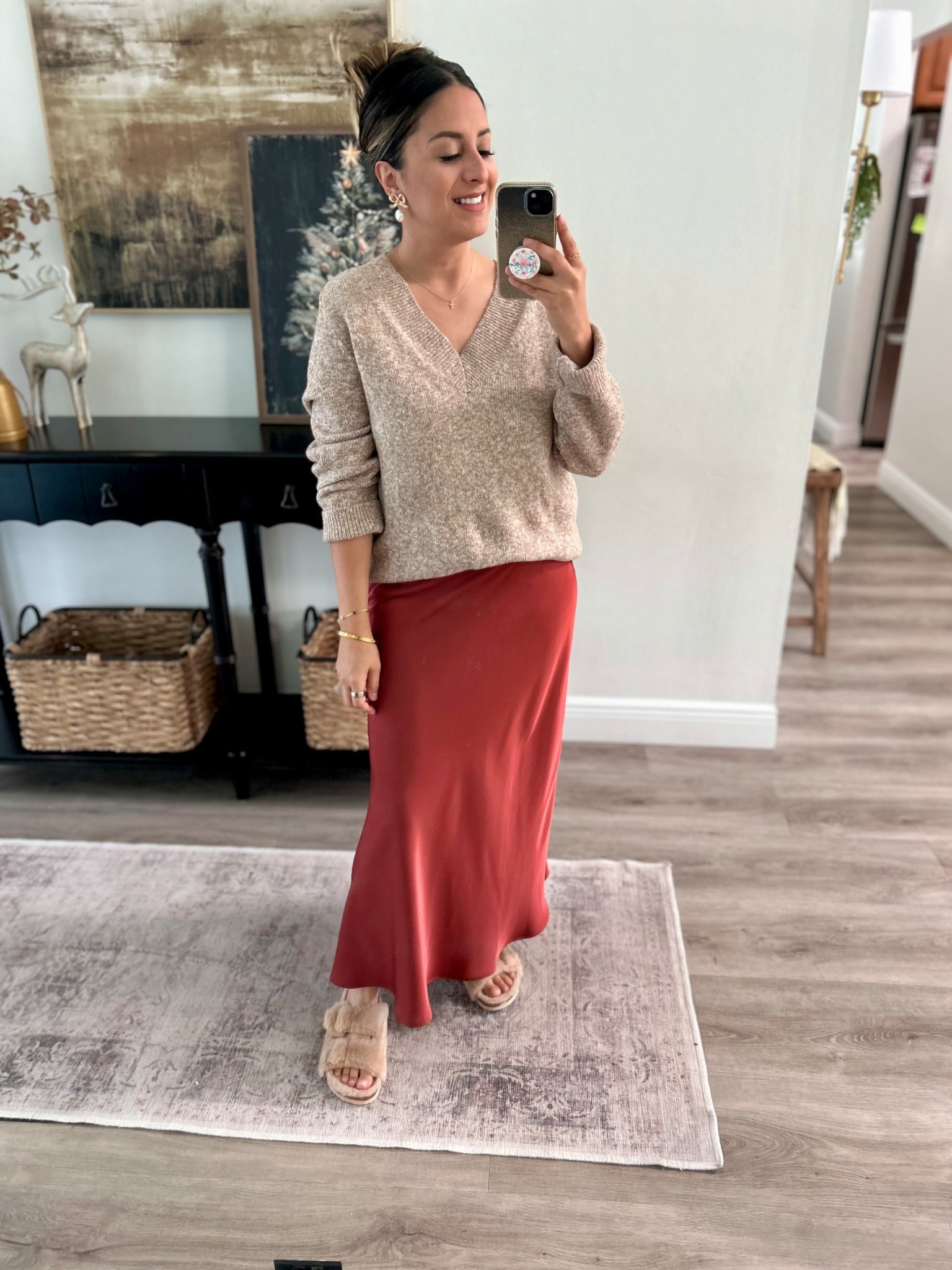 Thanksgiving comfy outfit with must-have slippers! Happy Thanksgiving 🍽 🦃! Skirt is from Primark but I linked a similar one from Amazon. 

#LTKPetite #LTKHoliday #LTKOver40
