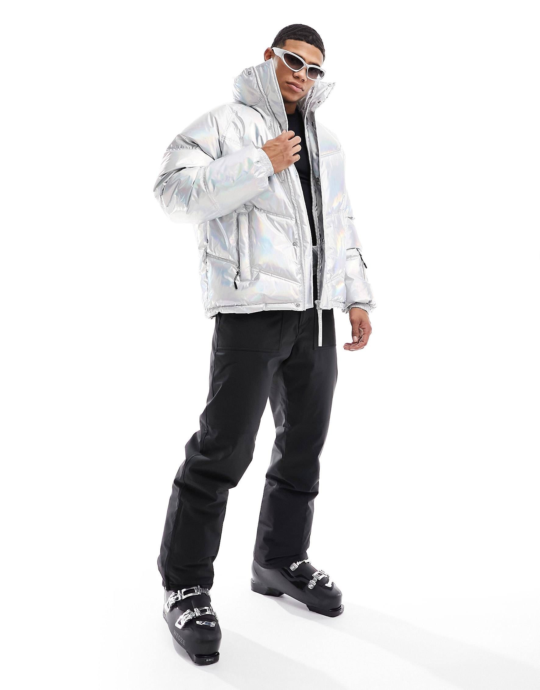 ASOS 4505 Ski insulated water repellent puffer jacket in reflective metallic silver | ASOS (Global)