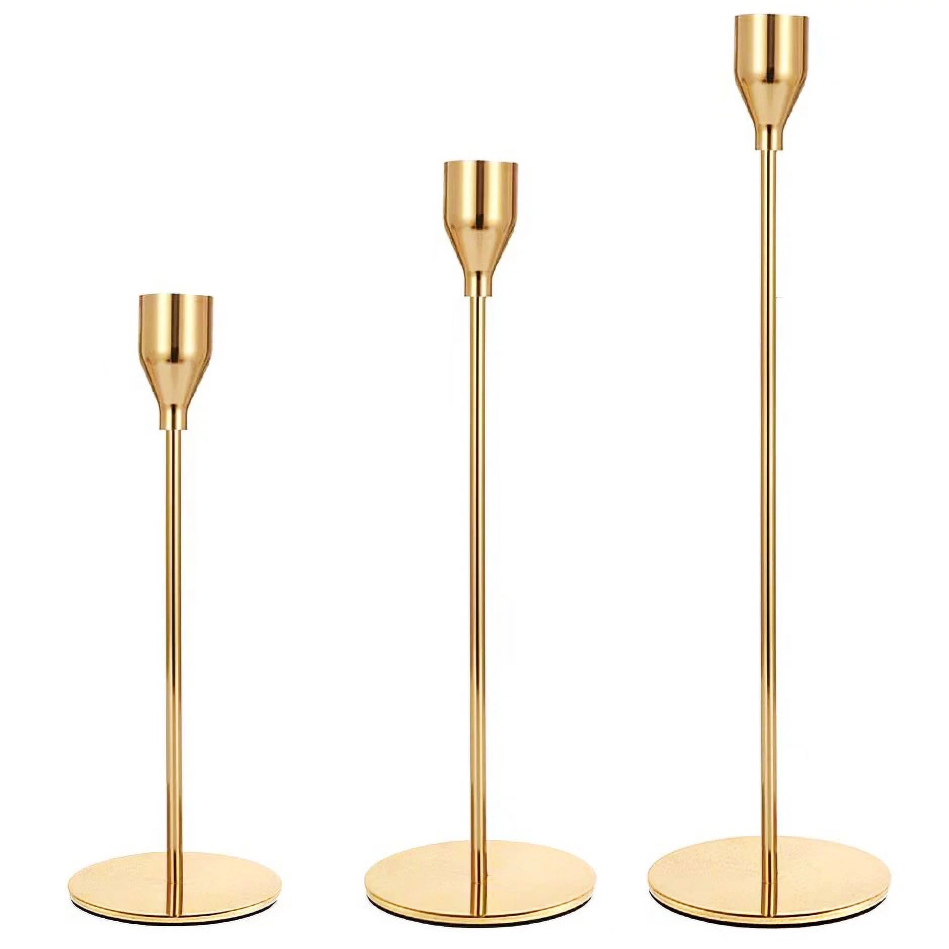 FSyueyun Set of 3 Gold Candle Holders for Taper Candles, Metal Table Mantel Decorative Candlestic... | Walmart (US)