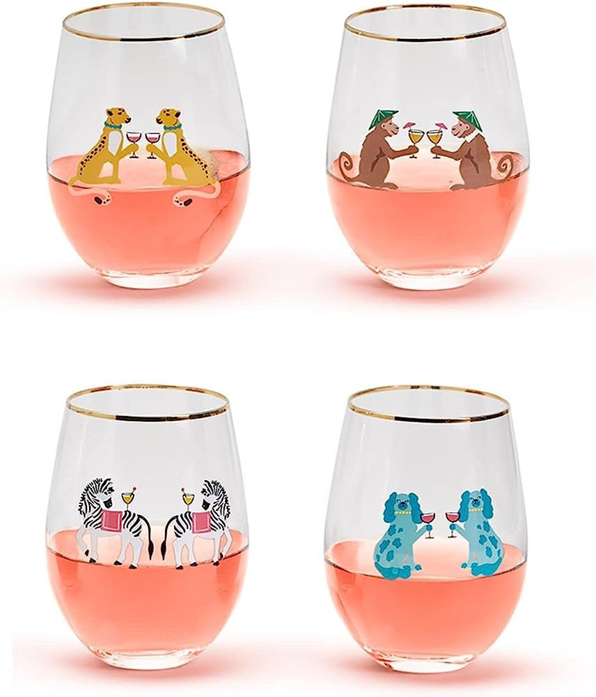 Two's Company Animal Party Set of 4 Stemless Wine Glasses | Amazon (US)