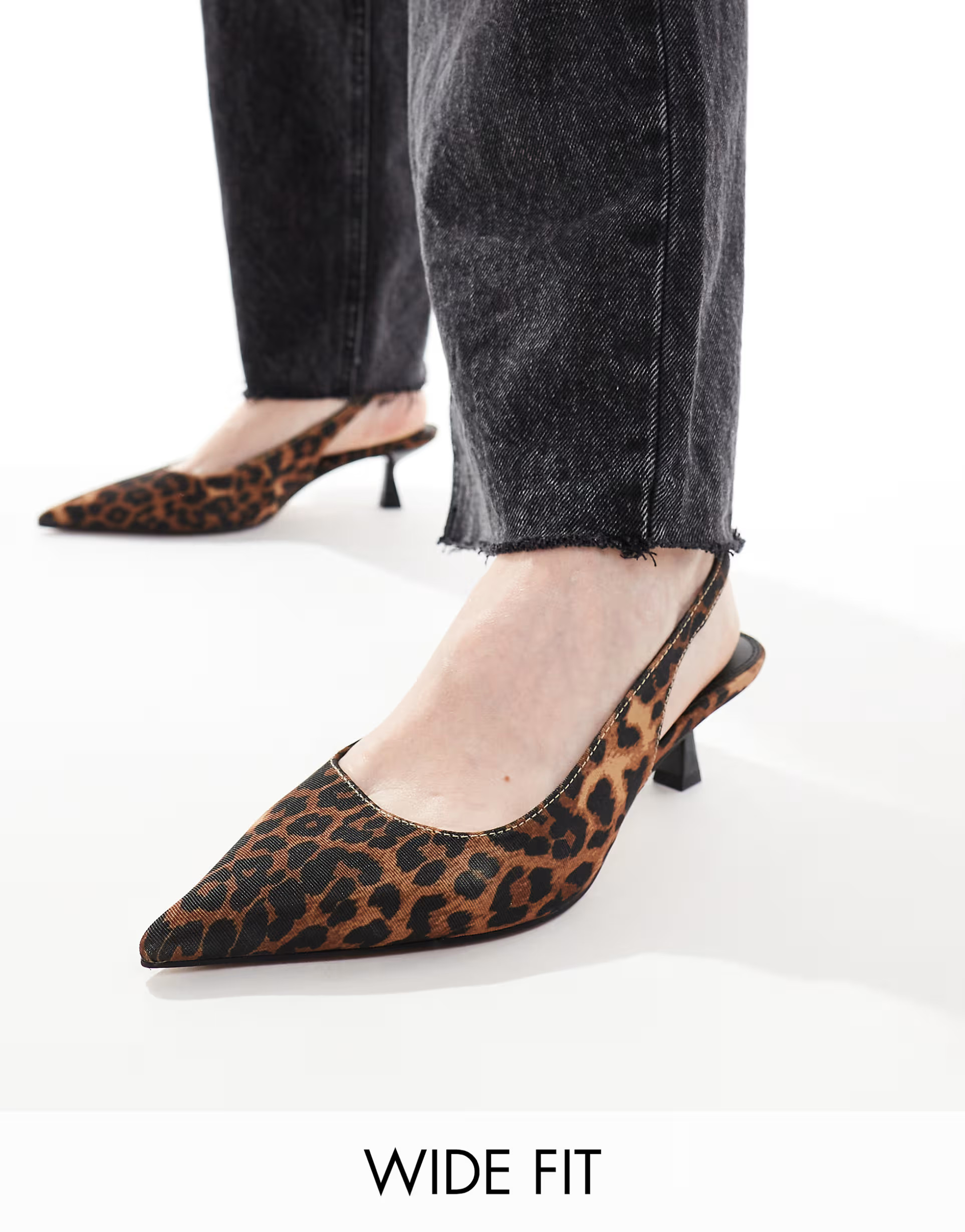 ASOS DESIGN Wide Fit Stroll slingback kitten heeled shoes in leopard - MULTI | ASOS (Global)