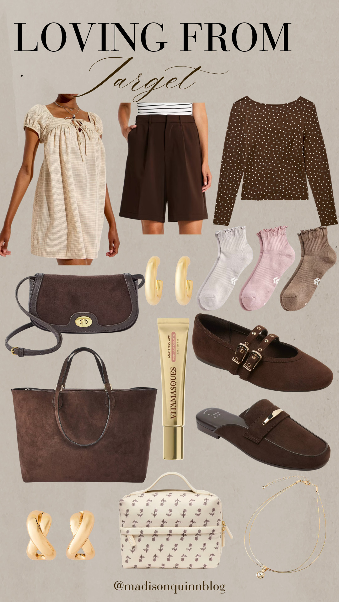 I am loving these current finds from Target!

target neutral brown tan polka dot purse handbag socks gold jewelry accessories 

 #LTKgrwm #LTKootd #LTKSeasonal