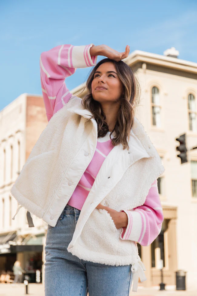 Feel It All White Oversized Sherpa Vest | Pink Lily