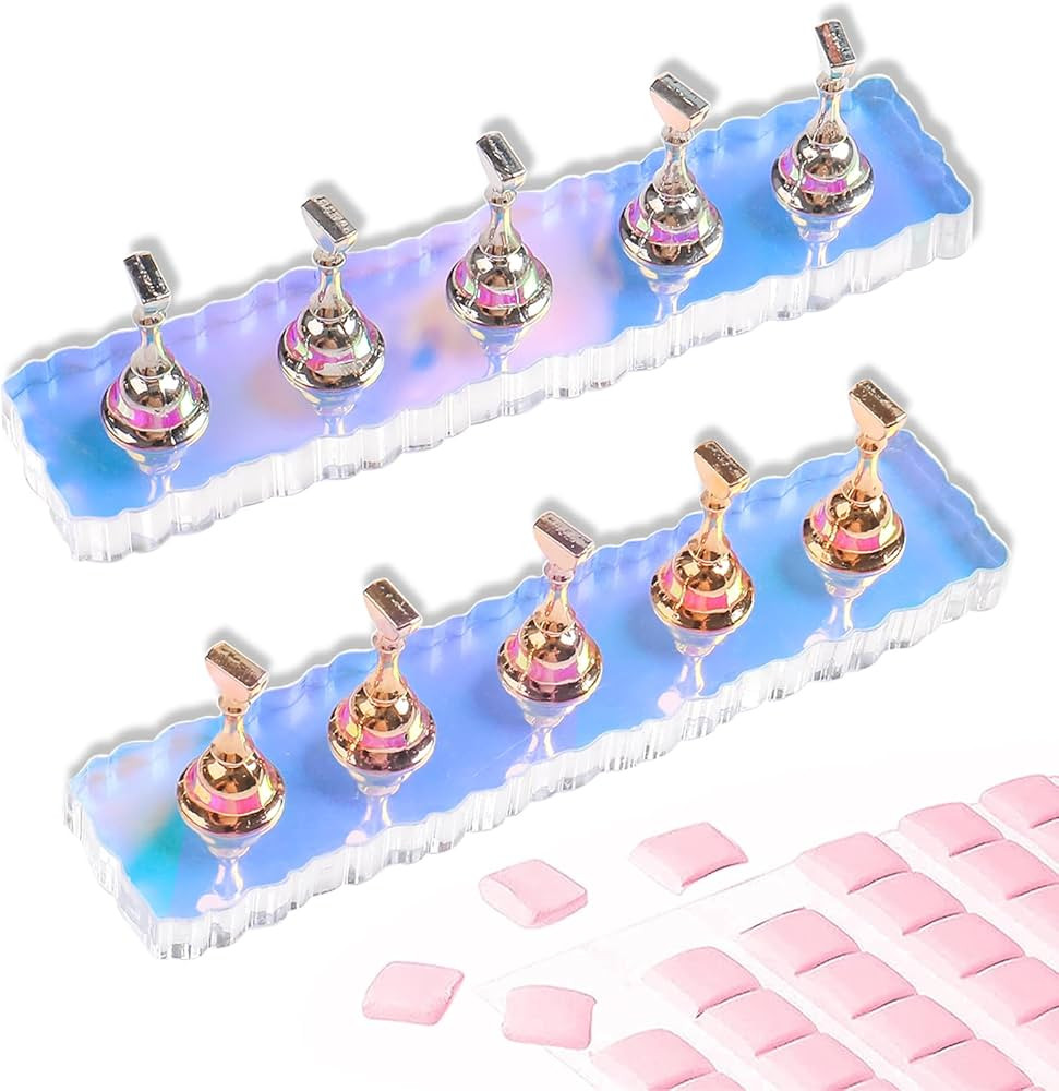 ANGNYA 2 Set Nail Stand, Aurora Nail Holder for Painting Nail Stand for Press on with 96 Pcs Reus... | Amazon (US)