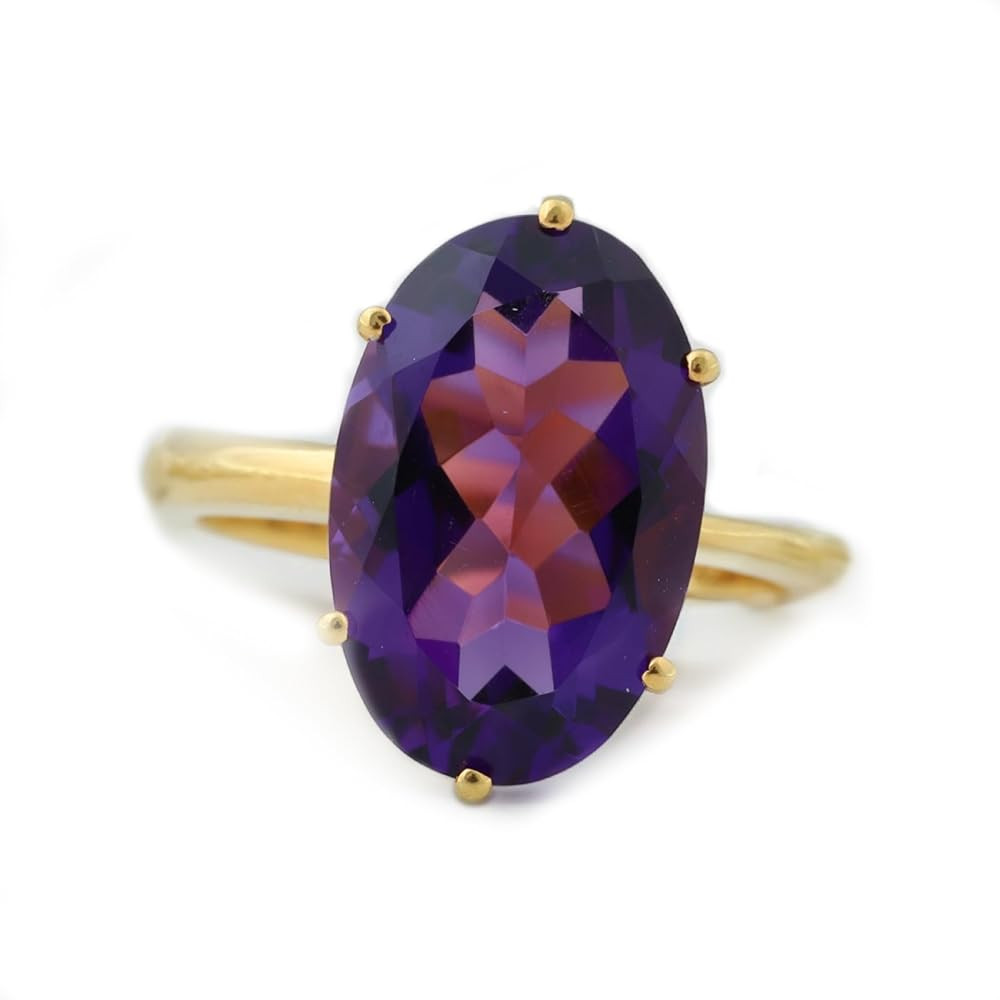 Vintage Purple Amethyst Statement Ring Yellow Gold Plated Prong Set Ring Women Solitaire Jewelry ... | Amazon (US)