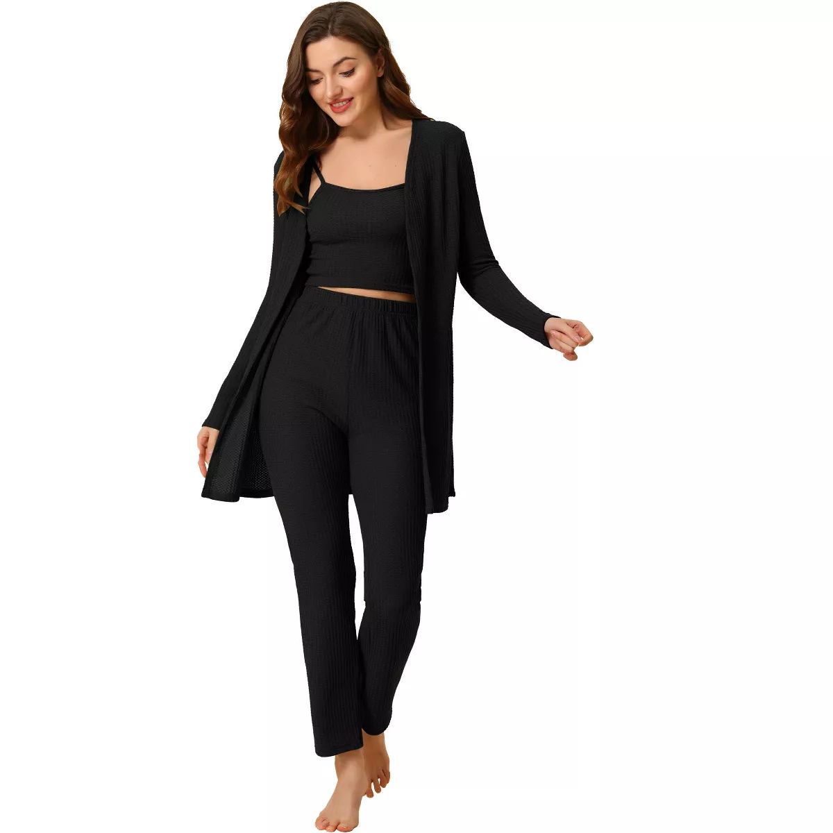 Women's 3pcs Knit Lounge Sleepwear Pants Shrug Cardigan  Pajama Set | Target