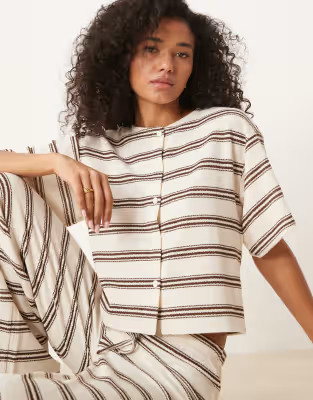 ASOS DESIGN cut and sew stripe button through top in ivory | ASOS | ASOS (Global)