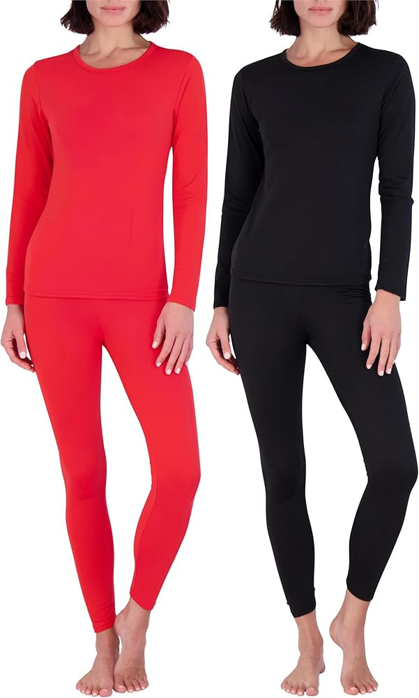 Real Essentials 4 Piece: Womens Thermal Underwear Set - Thermal Underwear for Women Fleece Lined ... | Amazon (US)