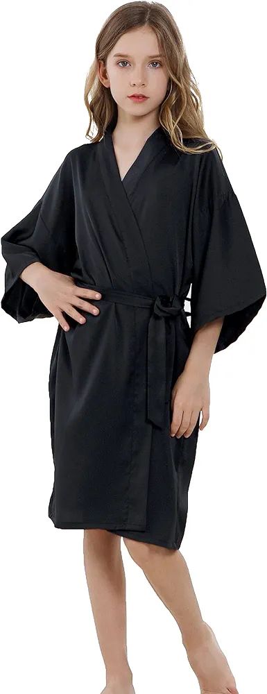 Girl's Kid's Silky Satin Solid Color Short Kimono Robe for Wedding Birthday Party Spa | Amazon (US)