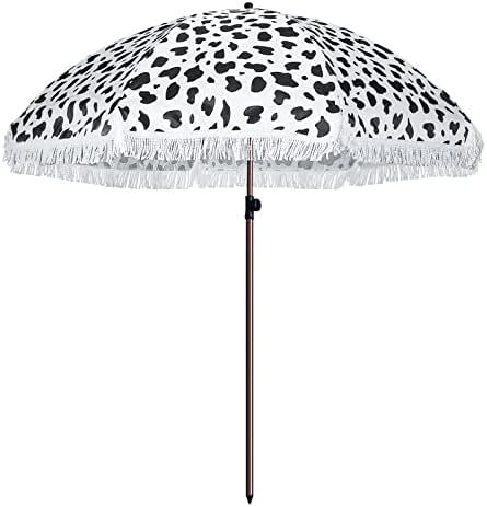Funsite 7.5Ft Patio Beach Umbrella with Fringe, Tassel Umbrella UPF50+ with Push Botton Tilt & Cr... | Amazon (US)