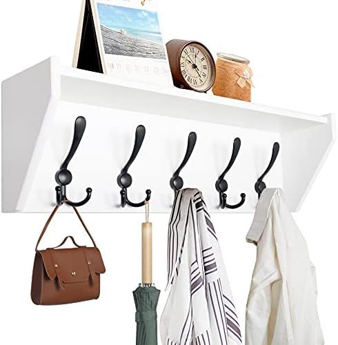 WEBI Wall Mounted Coat Rack with Shelf,24’’ Long White Wall Shelf with Hooks Underneath,Coat ... | Amazon (US)