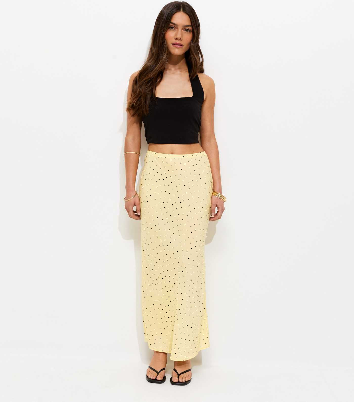 Petite Yellow Polka Dot Bias Cut Midi Skirt | New Look | New Look (UK)