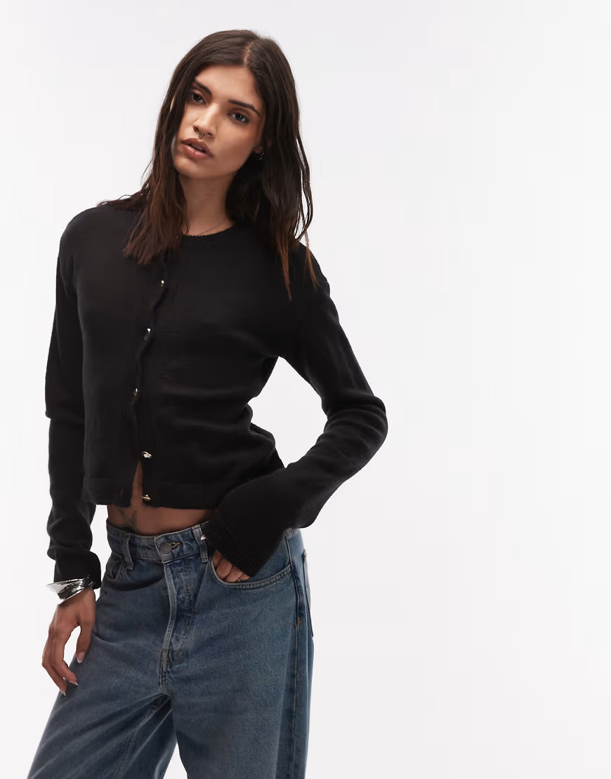 ASOS DESIGN fluffy knit boxy fit cardigan in black | ASOS (Global)