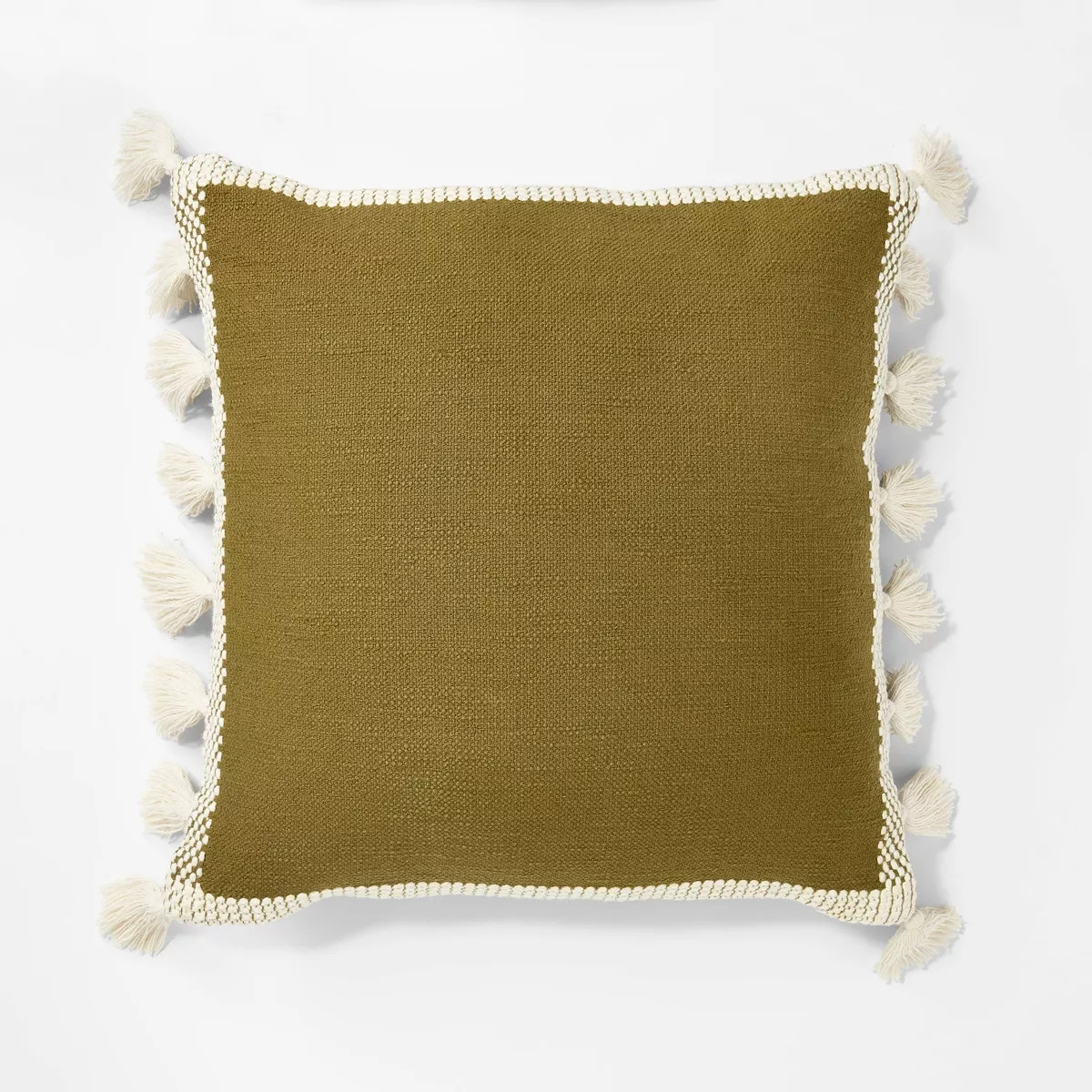 Woven Frame Square Throw Pillow with Side Tassels Green/Cream - Threshold™ designed with Studio... | Target