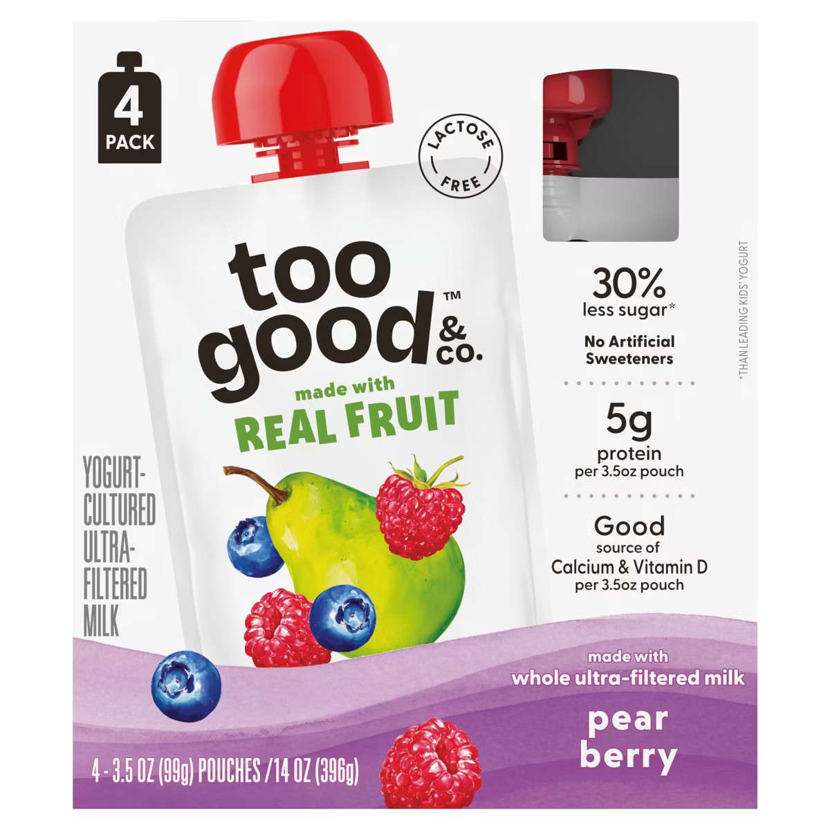 Too Good & Co. Kids' Pear Berry Traditional Yogurt Pouches - 14oz/4ct | Target