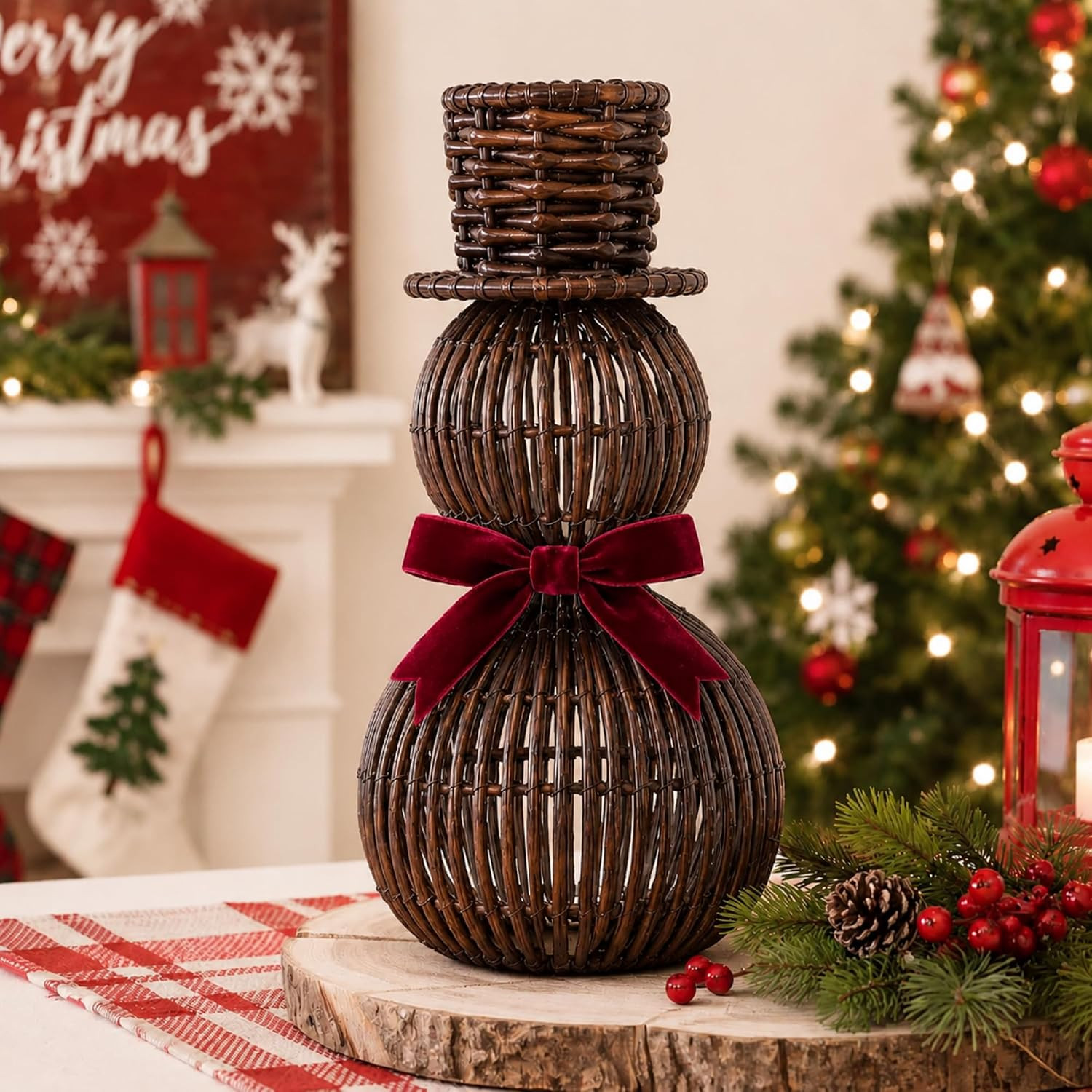 RattanView 12" Christmas Rattan Snowman Decor Winter Snowman Figurine | Amazon (US)