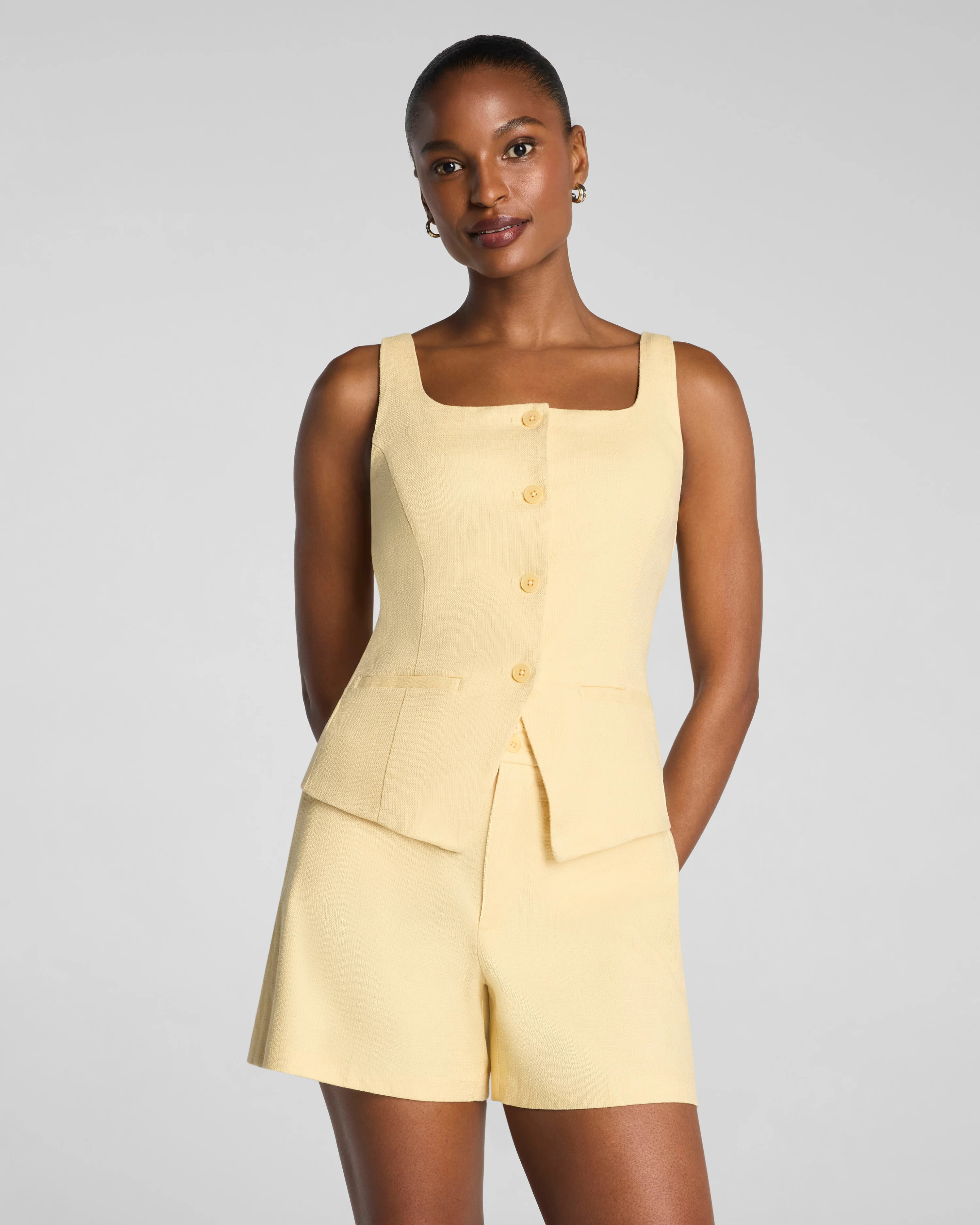 SPANX\u00ae EasyBreezy Cotton Linen Button-Down Vest | Tailored Summer Vest | Spanx
