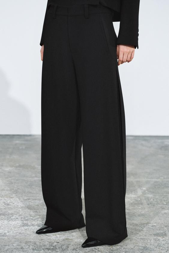 Zara - Side Pleated Zw Collection Pants - Black - L - Woman | Zara US