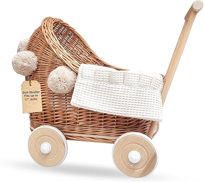 Artisanal Handwoven Rattan Doll Stroller & Pram - European Made for 17 inch Baby Dolls | Includes... | Amazon (US)