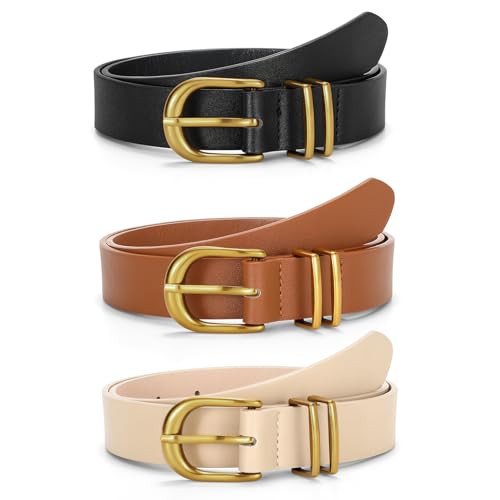 JASGOOD 3 Pack Women Leather Belts For Jeans Dresses Pants Ladies Faux Leather Waist Belt with Go... | Amazon (US)