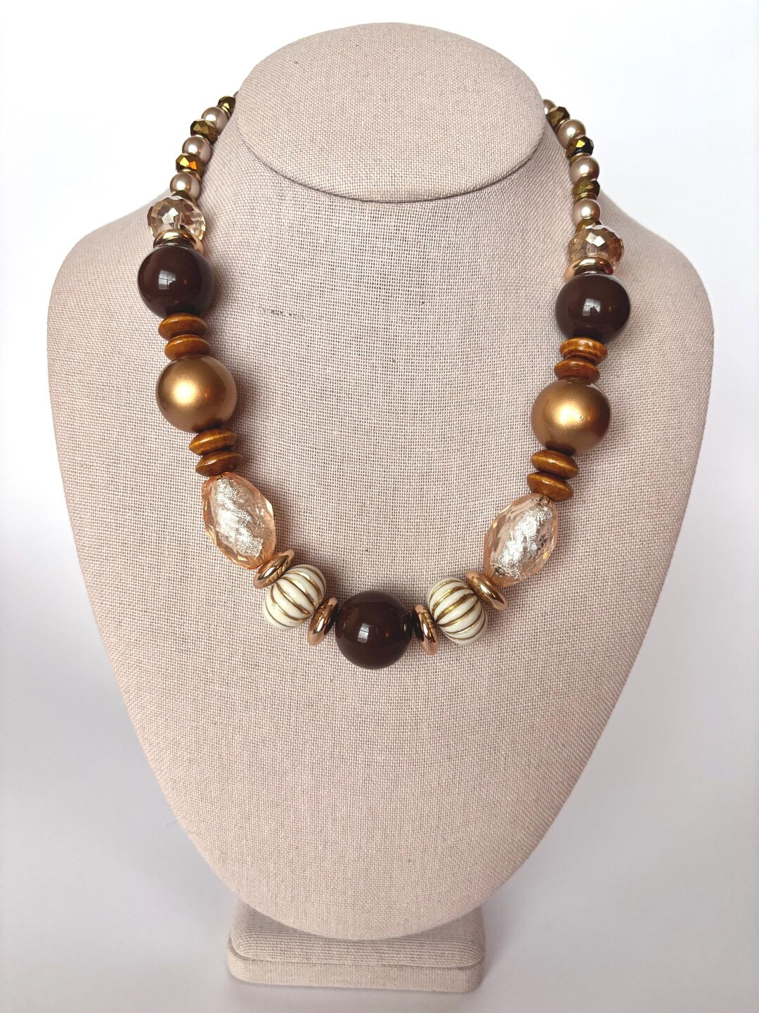 Elegant Brown & Gold Beaded Necklace | Handcrafted Statement Jewelry | Modern Bohemian Style | Un... | Etsy (US)