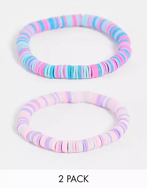 ASOS DESIGN pack of 2 stretch bracelet in pastel disc beads | ASOS (Global)