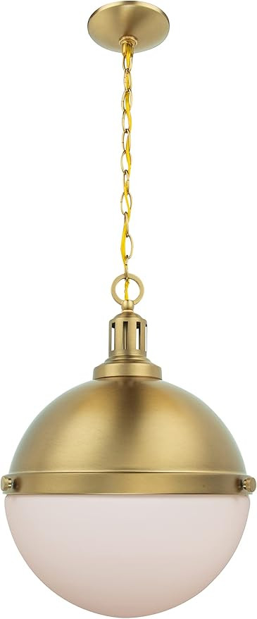 Arron Mid Century Gold Pendant Ceiling Light Fixture with 12-inch White Etched Opal Glass Shade f... | Amazon (US)
