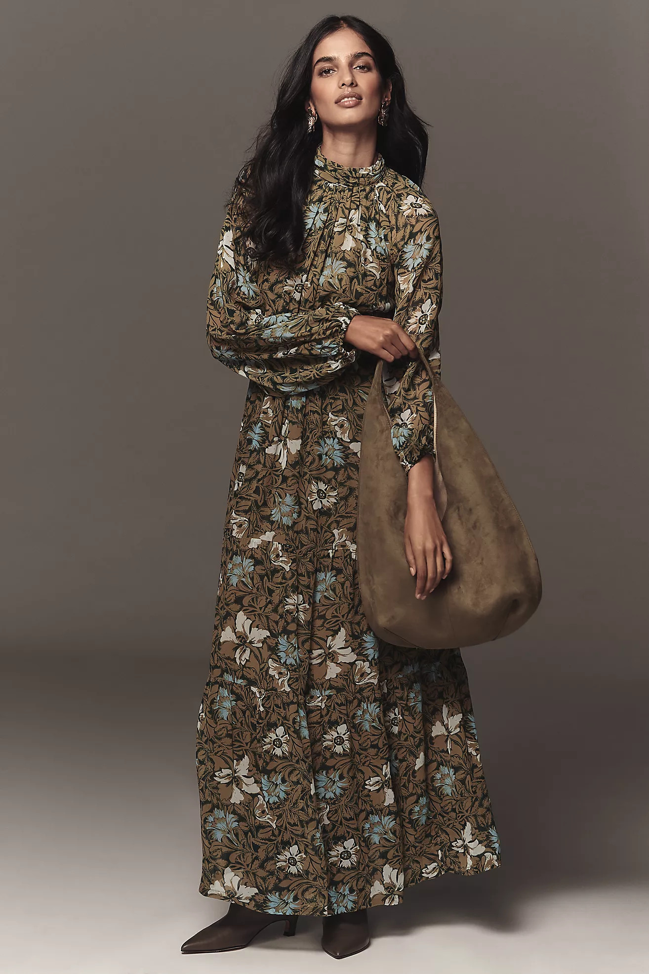 The Somerset Long-Sleeve Mock-Neck Chiffon Maxi Dress | Anthropologie (US)