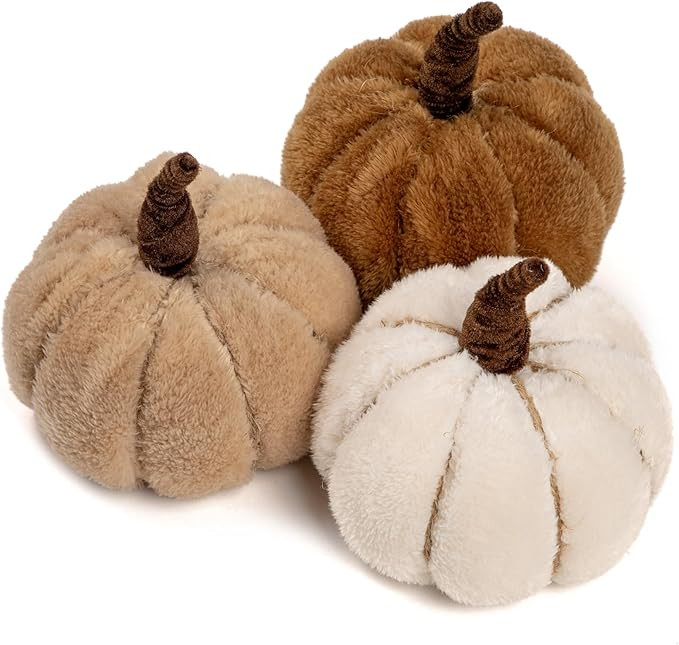 DILATATA 3 Pcs Assorted Faux Sherpa Pumpkins 5.5" Large Decorative Plush Fabric Pumpkins Small Pu... | Amazon (US)