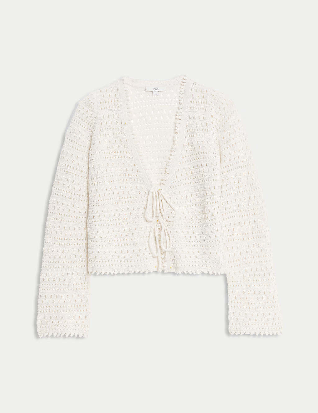 Cotton Blend Pointelle V-Neck Tie Front Cropped Cardigan | Marks & Spencer (UK)