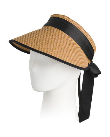 Made In Italy Straw Visor With Long Ribbon | TJ Maxx