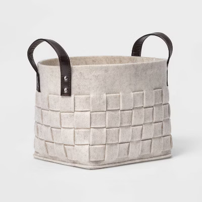 Woven Felt Rectangular Basket with Faux Leather Handles White - Threshold™ | Target