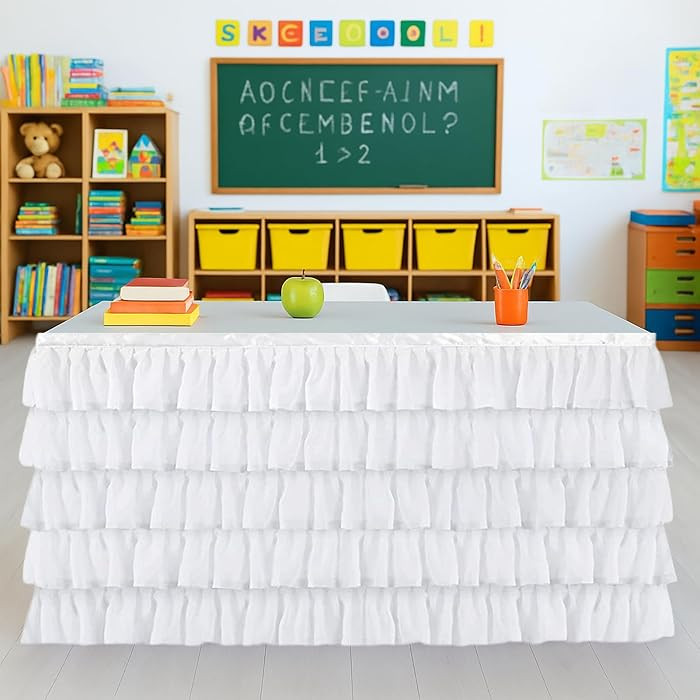 Tulle Table Skirt for Teacher Desk Ruffle Classroom Desk Skirt 6FT | Amazon (US)