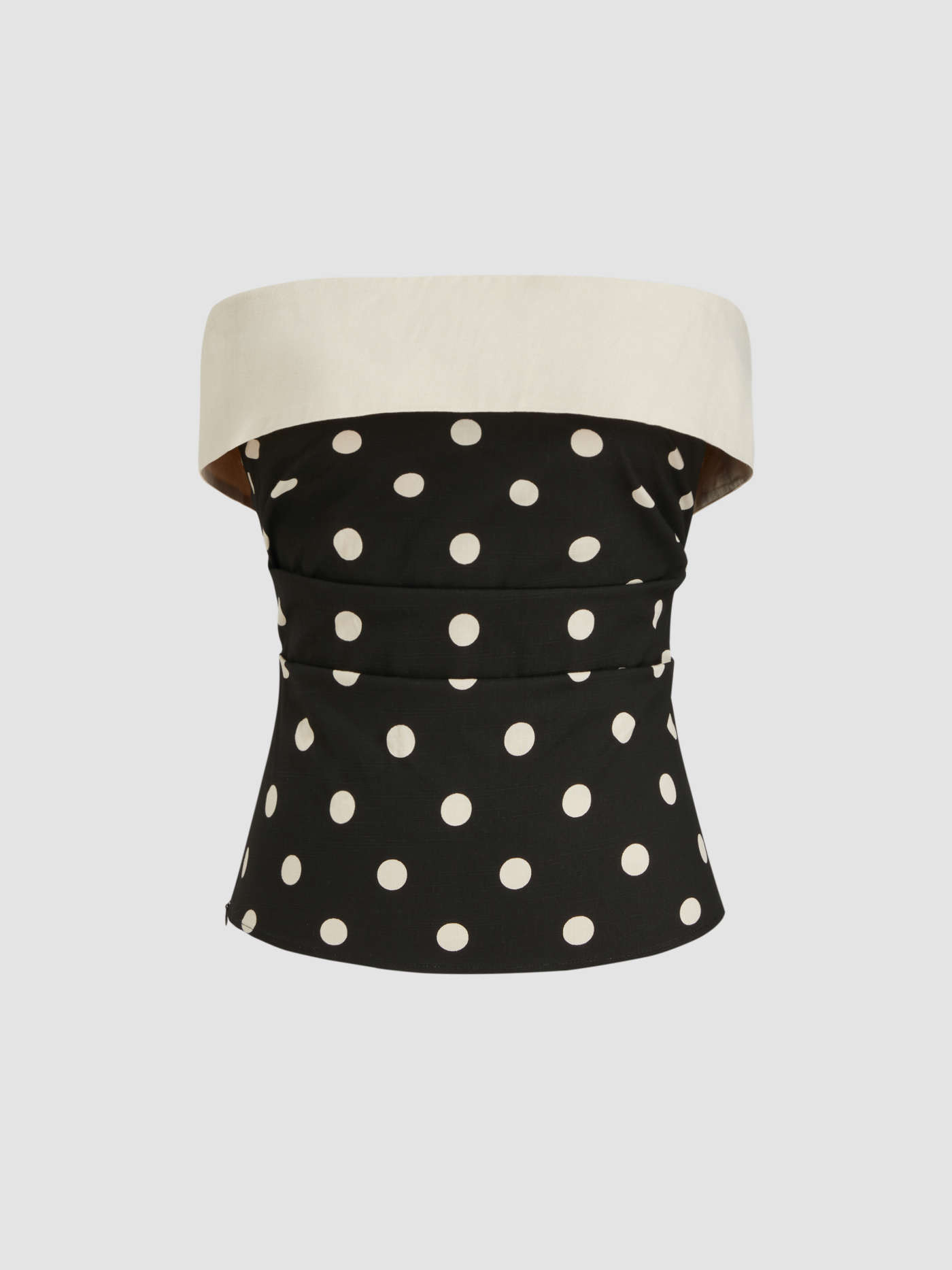 Woven Linen-blend Two Tone Polka Dot Ruched Bandeau Top For Daily Casual | Cider