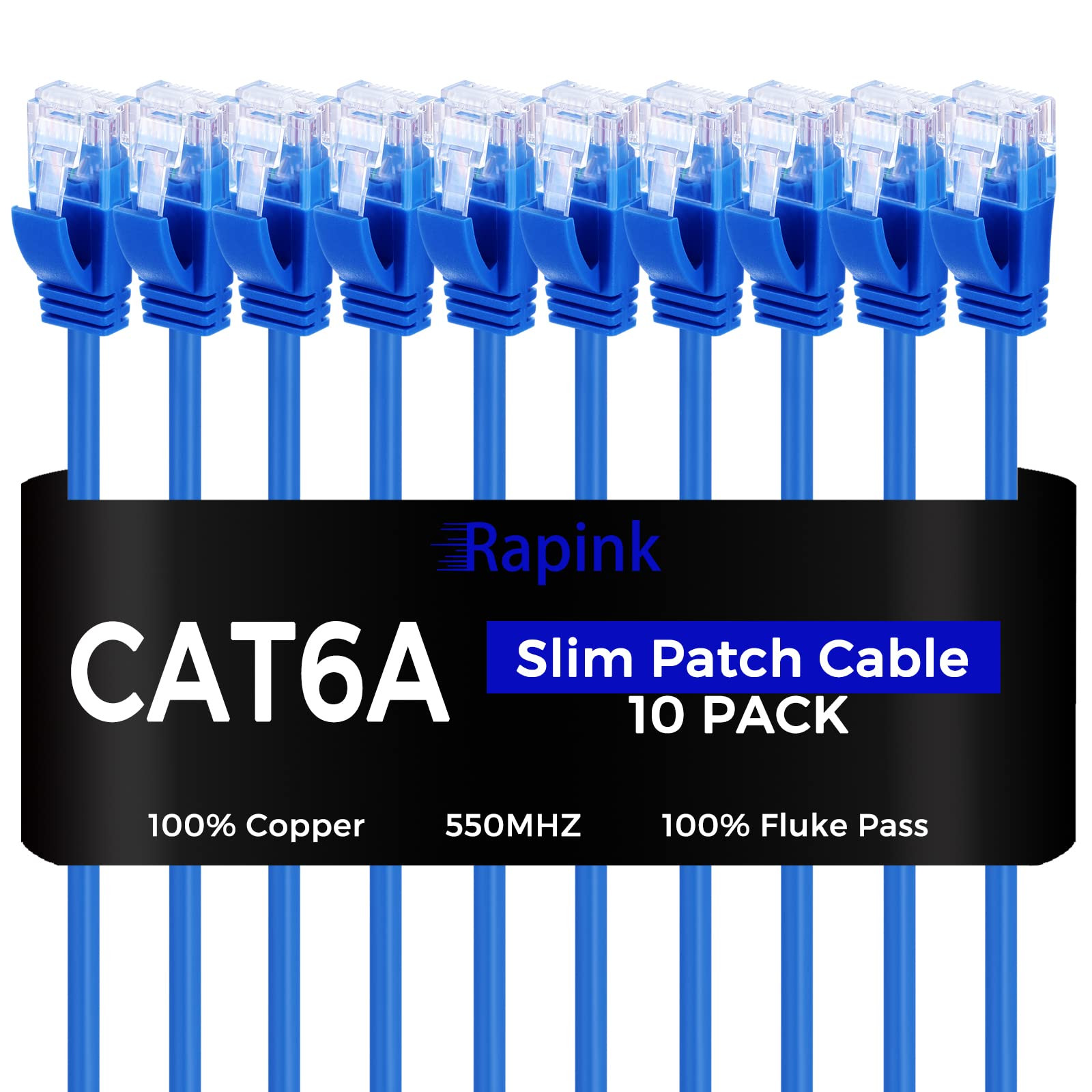 Rapink Patch Cables Cat6a 1ft (10 Pack) Slim, Cat6a Ethernet Patch Cable 10G Support, Snagless Ca... | Amazon (US)