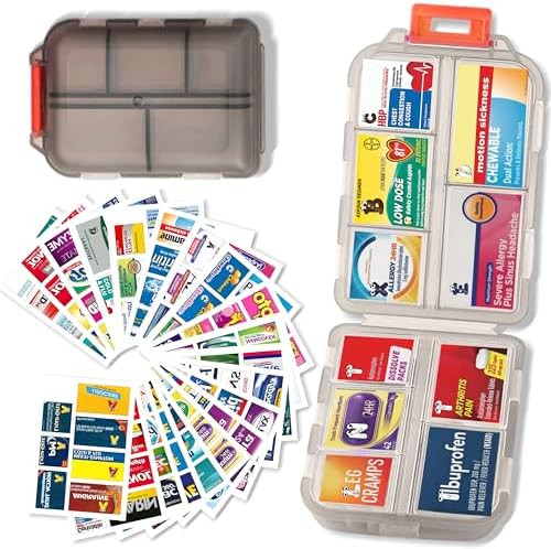 Pill Organizer with Medicine Labels Travel Daily Pill Container Mini Medication Organizer Storage... | Amazon (US)
