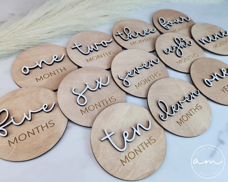 Baby Monthly Milestone Markers Wooden Boho Baby Photos Gift Milestone Disks Signs Hello World Bab... | Etsy (US)
