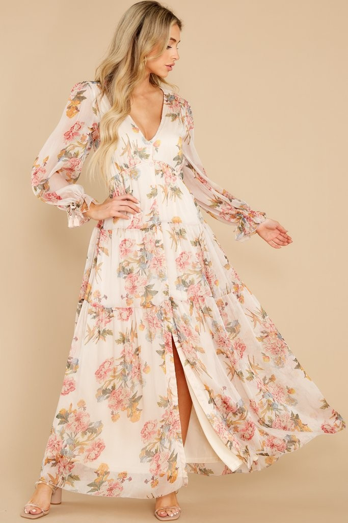 Enchanting Looks Blush Floral Print Maxi Dress | Red Dress 