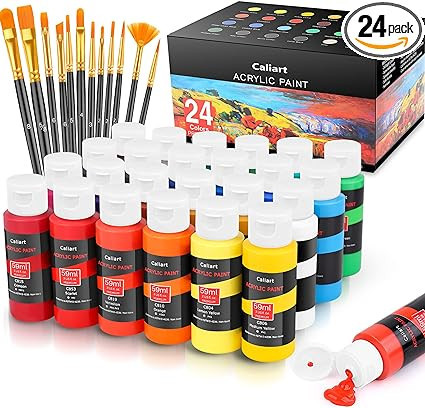 Caliart Acrylic Paint Set With 12 Brushes, 24 Colors (59ml, 2oz) Art Craft Paints Gifts for Artis... | Amazon (US)